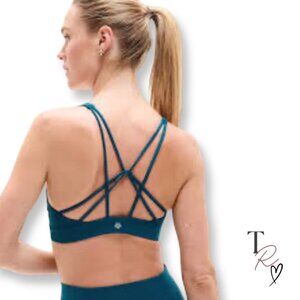 Athleta Solace Strappy Sports Bra Coastal Teal Green Blue Size Small